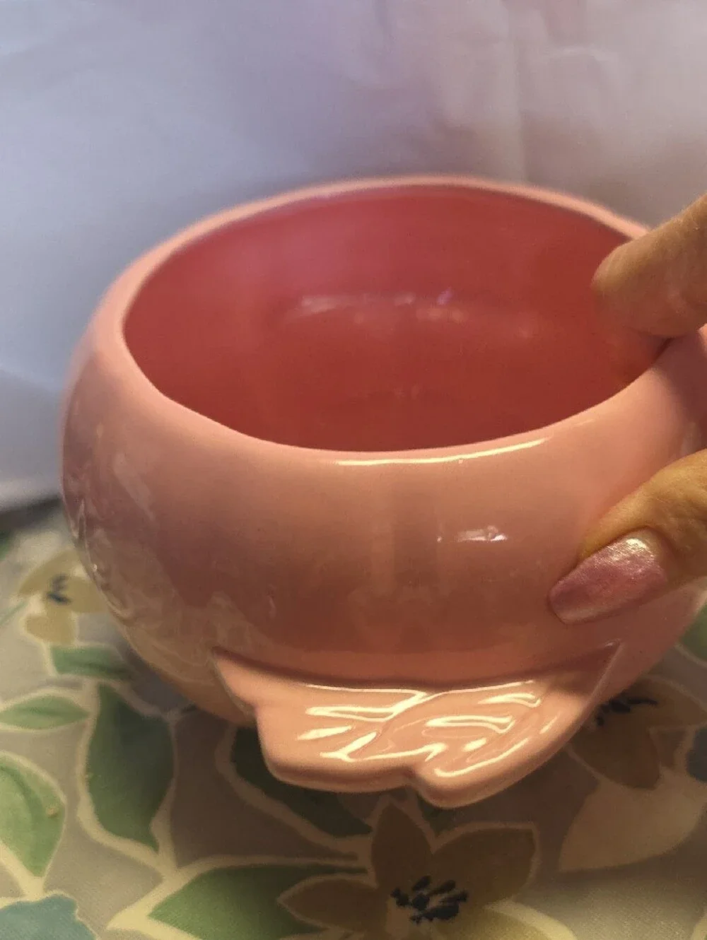 Vintage Hoenig Of California Pink Ceramic Lidded  Jar with Gray Handle